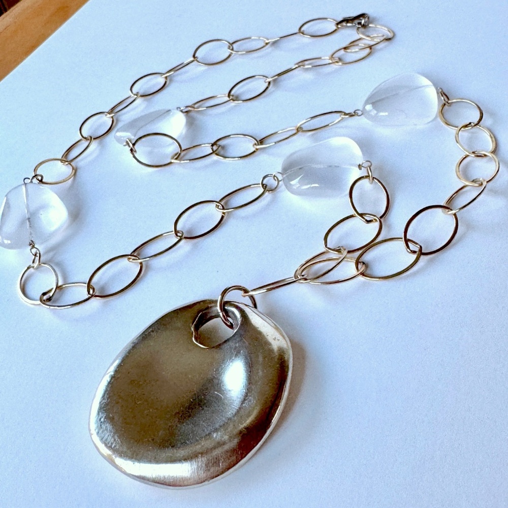 Statement Pendant Necklace, gold links